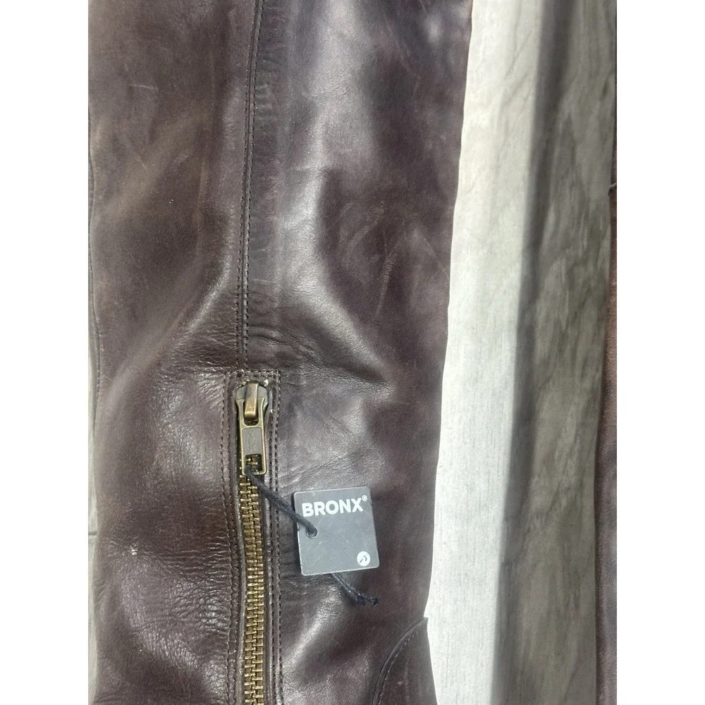 Vintage Y2K Bronx Brown Leather Knee High Zip Boots Eu 36 5.5-6 US